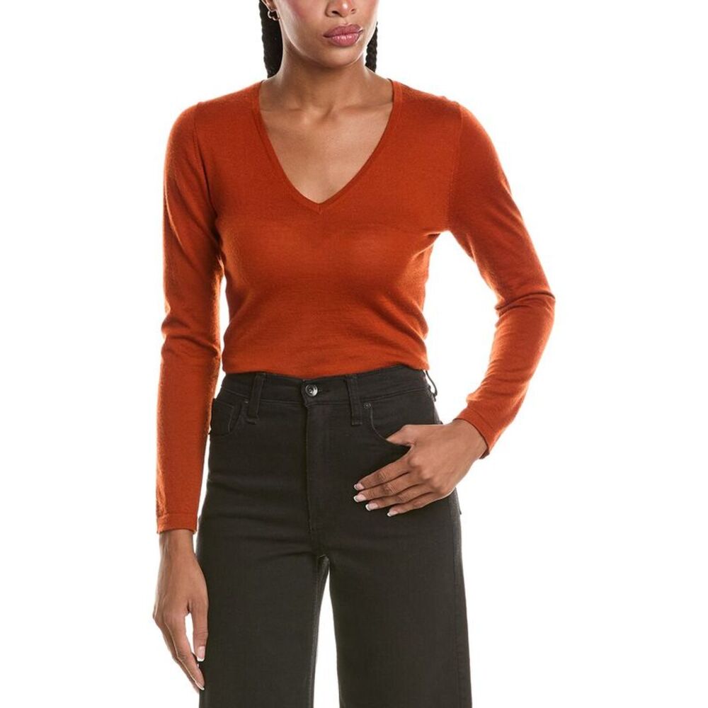 N.Peal Womens  Imogen V-Neck 100% Cashmere Sweater, Orange